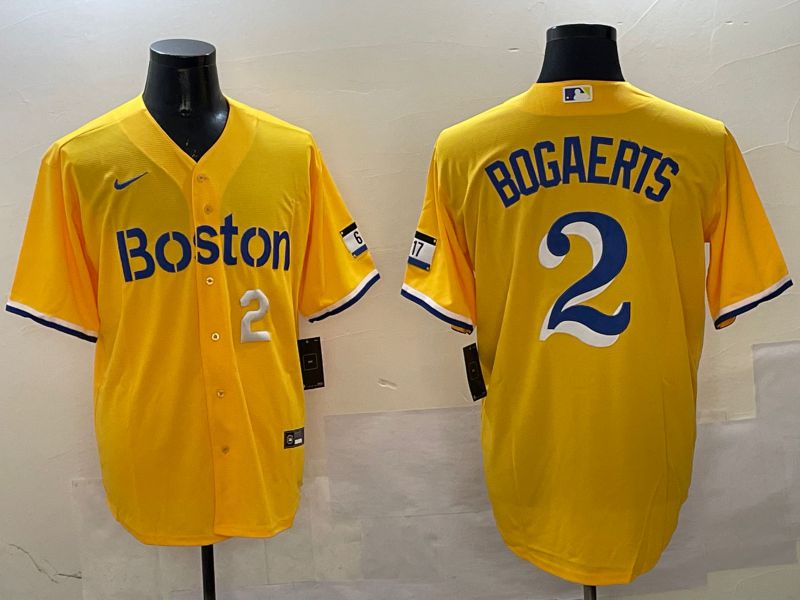 Men Boston Red Sox #2 Bogaerts Yellow City Edition Game 2025 Nike MLB Jersey style 2